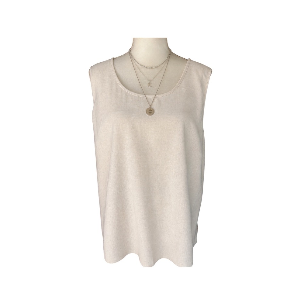 Draper's & Damon's Linen Blend 2X Shell sleeveless top Oatmeal Coastal Grandma